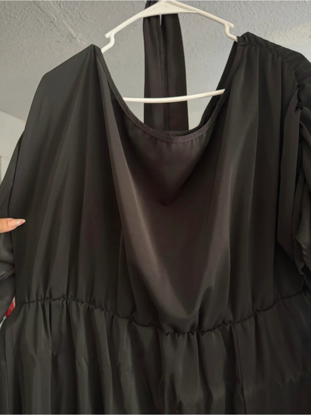SHEIN Black Long Sleeve Tiered Satin Dress